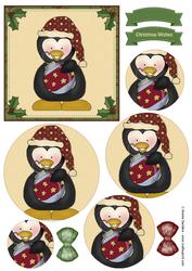 Christmas Penguin & Ornament Circle Pyramid Decoupage