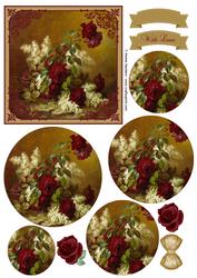 Vintage Deep Red Roses Circle Pyramid Decoupage