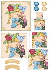 Sweet Flower Girl Pyramid Decoupage