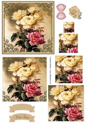 Vintage Pretty Pink & Cream Roses Pyramid Decoupage