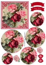 Vintage Pretty Pink & Red Roses Circle Pyramid Decoupage