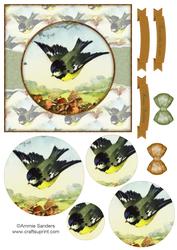 Beautiful 6x6 Torn Strip Vintage Bird Quick Card