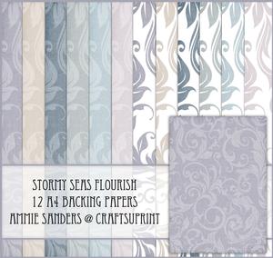 Fancy Flourish 12 A4 Backing Papers - Stormy Seas Tones