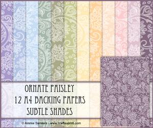 Ornate Paisley 12 A4 Backing Papers - Subtle Shades