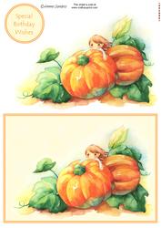 Darling Little Flower Girl Playing in the Pumpkin Patch