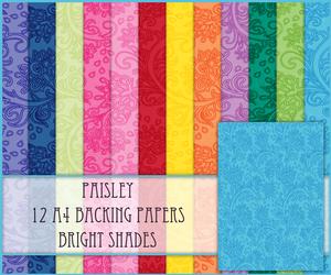 Tonal Paisley 12 A4 Backing Papers - Bright Shades