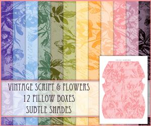 Vintage Script & Flowers 12 Pillow Box's - Subtle Shades