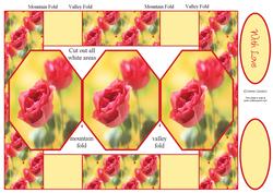 2 Red Roses 3 Panel Pop Up Card
