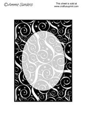 Black & White Swirls & Stars Frame Effect A5 Card Front