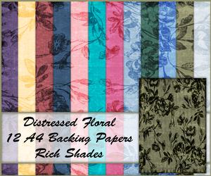 Distressed Floral 12 A4 Backing Papers - Rich Shades