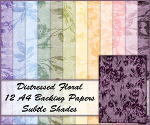 Distressed Floral 12 A4 Backing Papers - Subtle Shades