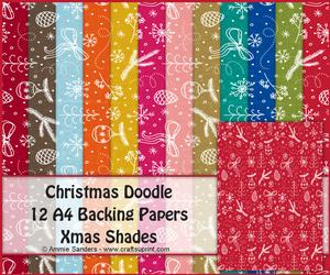 Christmas Doodle 12 A4 Backing Papers - Xmas Shades