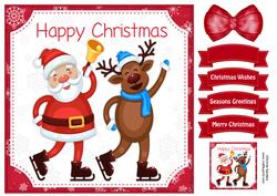 Christmas Jolly Santa & Reindeer 8x8 Topper