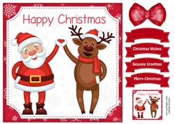 Christmas Jolly Santa & Reindeer 8x8 Topper