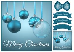 Blue Merry Christmas Baubles 8x8 Topper & Embellishments