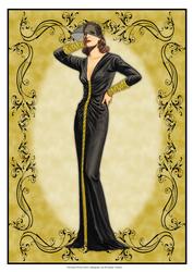 Beautiful Vintage Fashion Lady Dressed in Black & Gold
