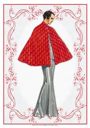 Beautiful Vintage Fashion Lady Dressed in Silver & Red