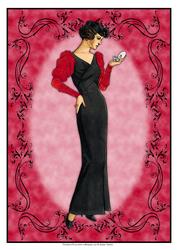 Beautiful Vintage Fashion Lady Dressed in Black & Red