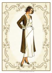 Beautiful Vintage Fashion Lady Dressed in White & Brown