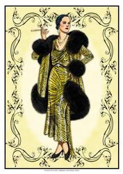 Beautiful Vintage Fashion Lady Dressed in Black & Gold