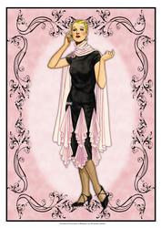Beautiful Vintage Fashion Lady Dressed in Black & Pink