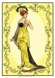 Beautiful Vintage Fashion Lady Dressed in Black & Yellow