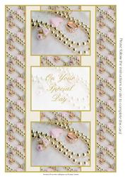 2 Wedding Rings & Gold Pearls 3 Panel Fold Back