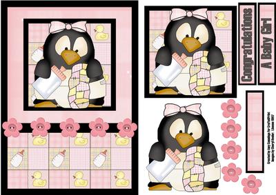 Baby Penguin Pingu Girl Decoupage Card Front