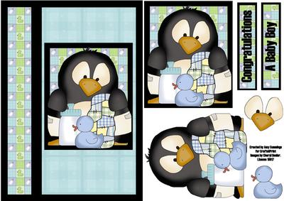 Baby Penguin Pingu Boy Decoupage Card Front