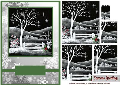 Black and White Christmas Garden Pyramid Card Front