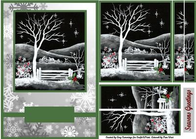 Black and White Christmas Garden Side Stacker Card Front