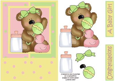 Bear Babies Girl Decoupage Card Front