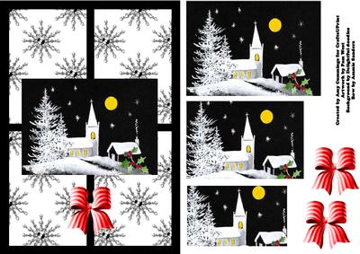 Black and White Christmas Church Over the Edge Card