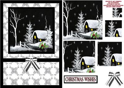 Black and White Winter House Pyramid Card Front