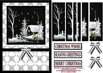 Black and White Winter House Side Stacker Card Front