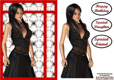 Little Black Dress, Red Themed Decoupage Card Front
