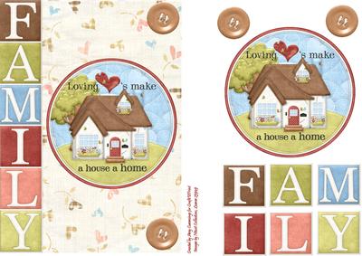 Family New Home Decoupage Card Front.