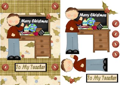 Merry Christmas to My Teacher Decoupage Card Front