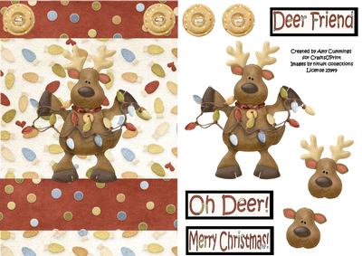 Oh Deer! Fairy Light Reindeer Decoupage Card Front