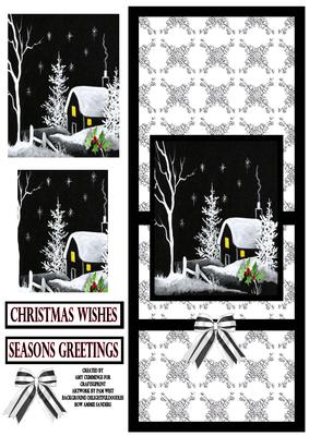 Black and White Winter House Over the Edge Card