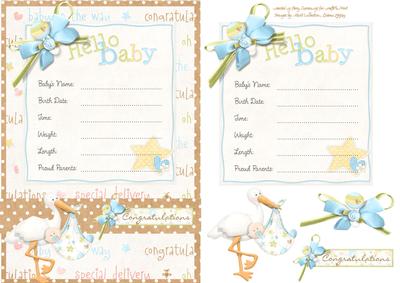 Baby Boy Announcement Keepsake Decoupage Card