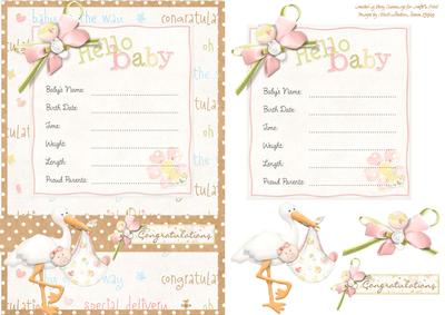 Baby Girl Announcement Keepsake Decoupage Card
