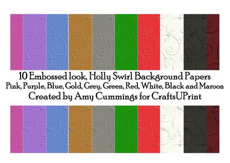 10 Embossed Look Holly Swirl Background Papers