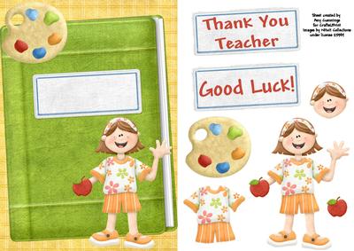 Thank You Teacher/ Good Luck School Girl Decoupage Card
