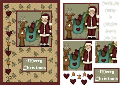 Christmas Santa with Reindeer and Sleigh Card Front