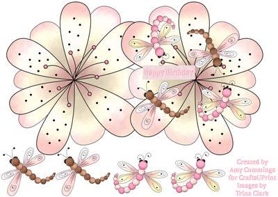 Flower Shaped Card with Dragonfly's