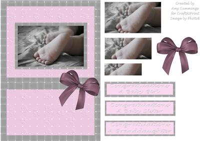 New Baby Girl Feet Arrival Card Front