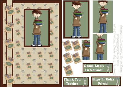 Boy School Book Thank You Teacher Card Front