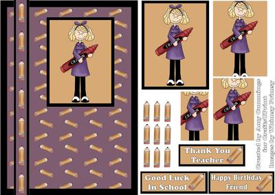 Crayon Girl Thank You Teacher Card Front