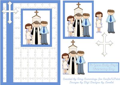 Baby Boy Christening Decoupage Card Front